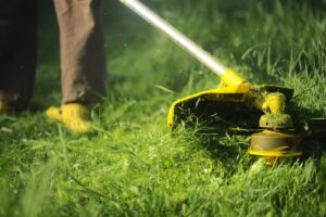 Using a trimmer on missed grass